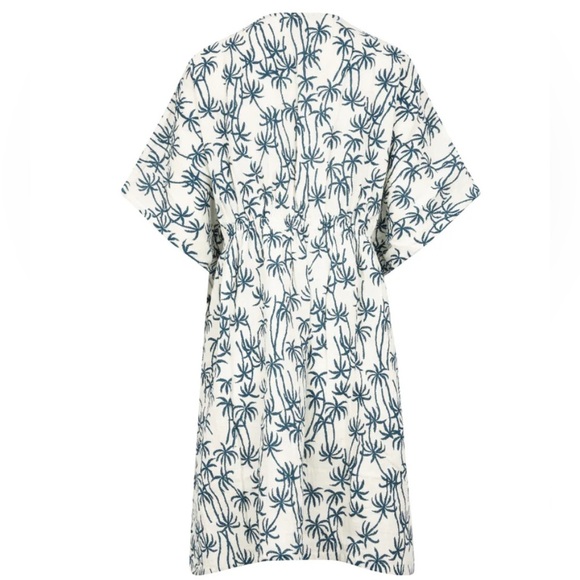 NWT, SPLENDID - THE TROPIC VEIL COVERUP - CREAM/TEAL PALMS - Picture 2 of 6